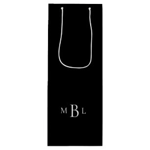 Sac Cadeau Pour Bouteille Mariage Monogramme noir et blanc