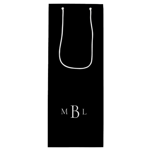 Sac Cadeau Pour Bouteille Mariage Monogramme noir et blanc (Devant)