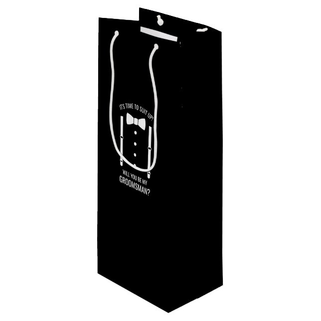 Sac Cadeau Pour Bouteille Mariage noir Bow Cravate Groomsman Proposition (Devant Angle)
