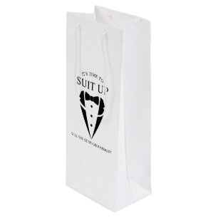 Sac Cadeau Pour Bouteille Mariage noir Tuxedo Suit Groomsman Proposition
