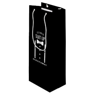 Sac Cadeau Pour Bouteille Mariage noir Tuxedo Suit Groomsman Proposition