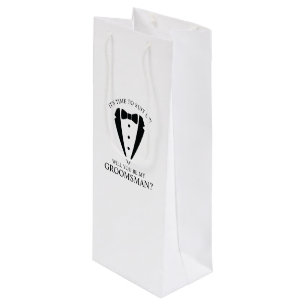 Sac Cadeau Pour Bouteille Mariage noir Tuxedo Suit Groomsman Proposition