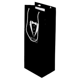 Sac Cadeau Pour Bouteille Mariage noir Tuxedo Suit Groomsmen personnalisé