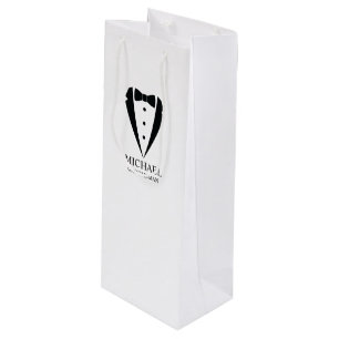 Sac Cadeau Pour Bouteille Mariage noir Tuxedo Suit Groomsmen personnalisé
