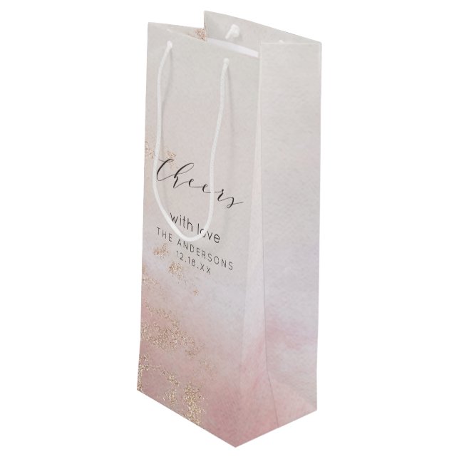 Sac Cadeau Pour Bouteille Mariage Ombre Blush Pink Frosted Félicitations (Dos Angle)