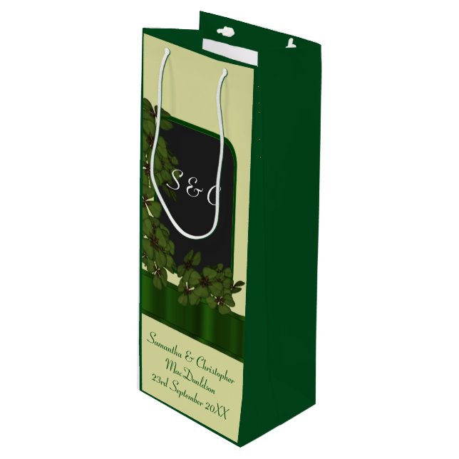 Sac Cadeau Pour Bouteille Mariage personnalisé shamrock irlandais vert (Devant Angle)