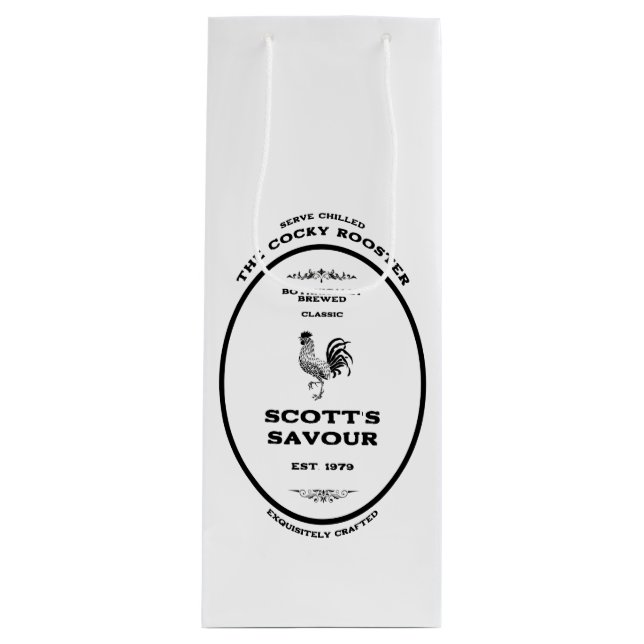 Sac Cadeau Pour Bouteille Marque de commerce, coq coquine, personnalisable (Devant)