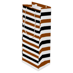 Sac Cadeau Pour Bouteille Marron Noir et blanc motif rayures