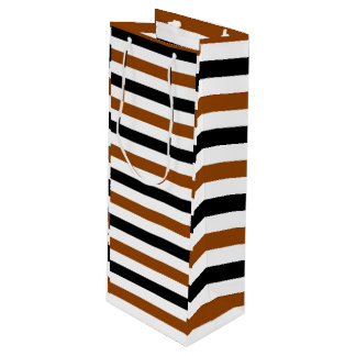 Sac Cadeau Pour Bouteille Marron Noir et blanc motif rayures