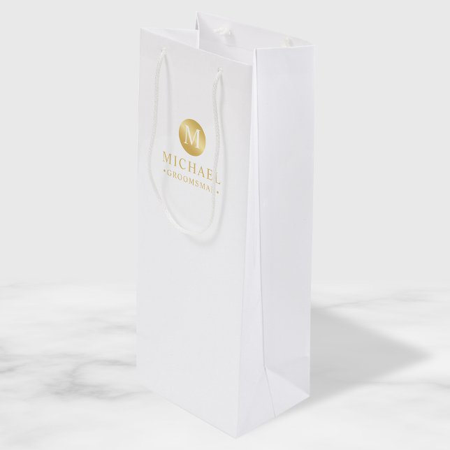 Sac Cadeau Pour Bouteille Masculine Blanc et or Groomsmen personnalisé (Créateur téléchargé)