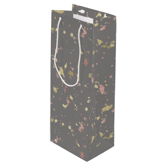 Sac Cadeau Pour Bouteille Matte Gold et Rose Gold Flakes Warm Dark Grey (Devant Angle)