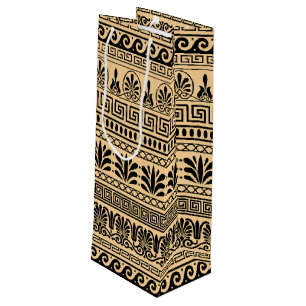Sac Cadeau Pour Bouteille Méandre Grec, Motif Méditerranéen, Brun