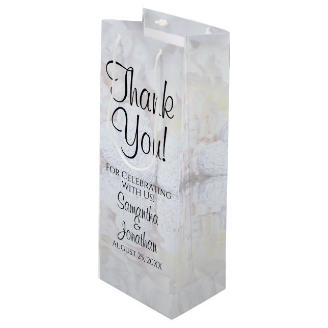 Sac Cadeau Pour Bouteille Merci Mariage de Réflexions blanches (Devant Angle)