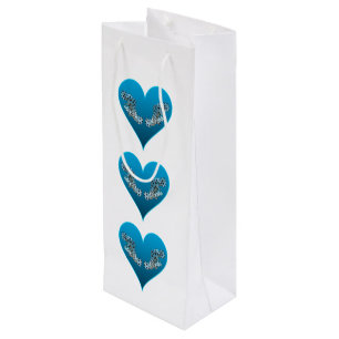 Sac Cadeau Pour Bouteille Mérou - Cœurs bleus, disposés verticalement