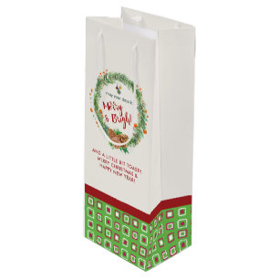 Sac Cadeau Pour Bouteille Merry & Bright Christmas Wreath