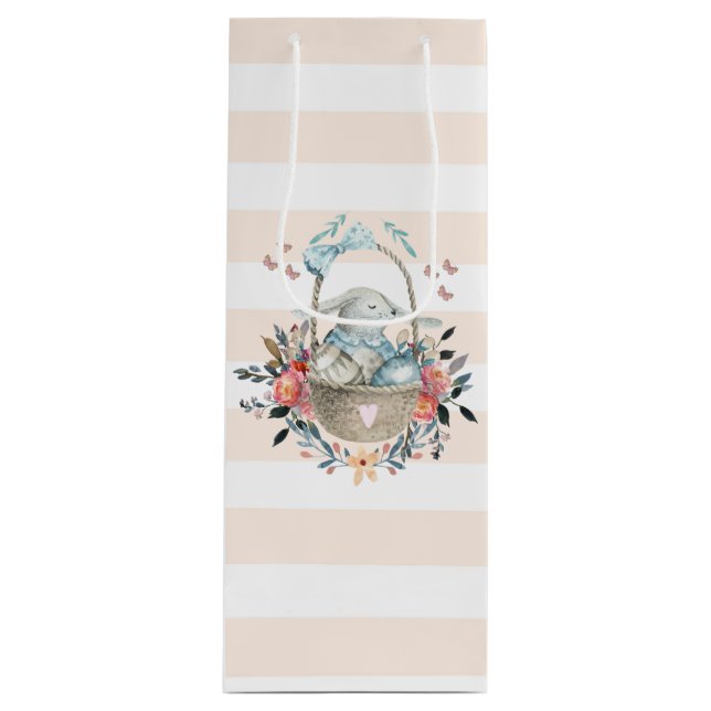 Sac Cadeau Pour Bouteille Mignonne lapin dans un panier avec des oeufs et de (Devant)