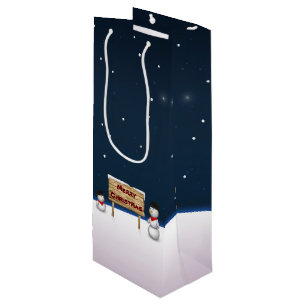 Sac Cadeau Pour Bouteille Mignons Snowmen souhaitant Joyeux Noël