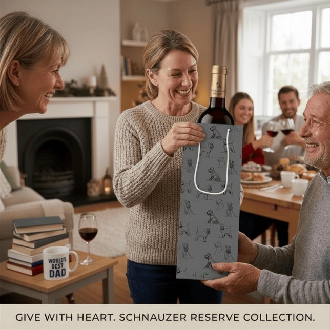Sac Cadeau Pour Bouteille Miniature Schnauzer Gris (Happy Father's Day Miniature Schnauzer Gray Wine Gift Bag)