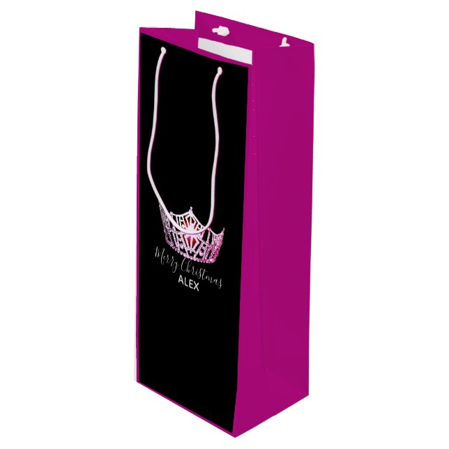 Sac Cadeau Pour Bouteille Miss America Pink Crown Fuchsia Sac-cadeau Noël (Devant Angle)