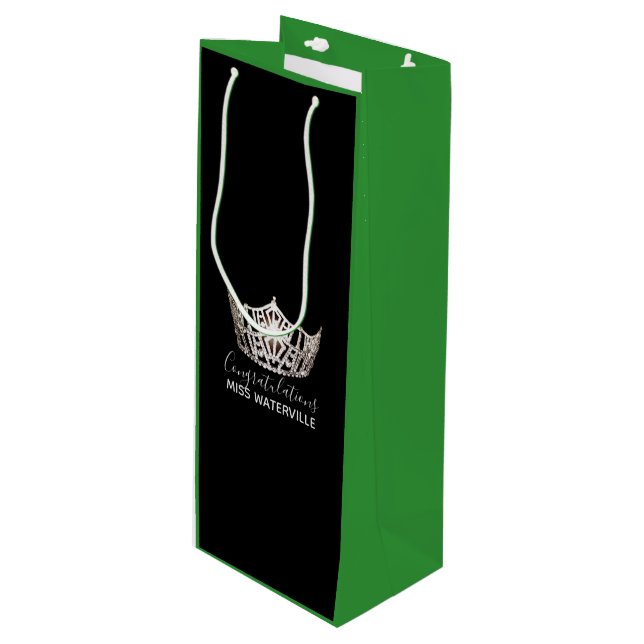 Sac Cadeau Pour Bouteille Miss America Silver Crown Green Cadeau Sac-Haut (Devant Angle)