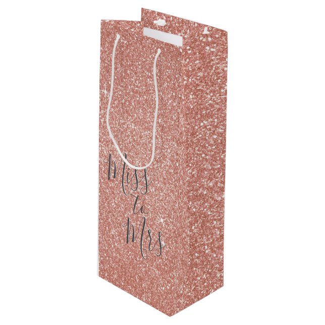 Sac Cadeau Pour Bouteille Mlle à Mme Fête des mariées Party Rose Gold Sparkl (Devant Angle)