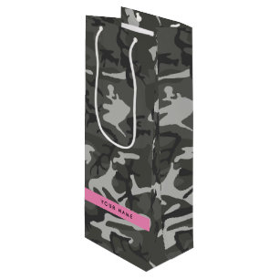 Sac Cadeau Pour Bouteille Modèle de camouflage gris, Votre nom, Personnalise
