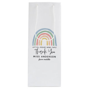 Sac Cadeau Pour Bouteille Moderne aquarelle arc-en-ciel professeur merci cad