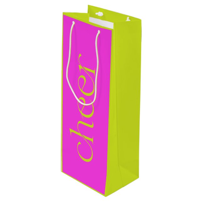 Sac Cadeau Pour Bouteille Moderne Cheer Fuchsia rose et vert (Devant Angle)