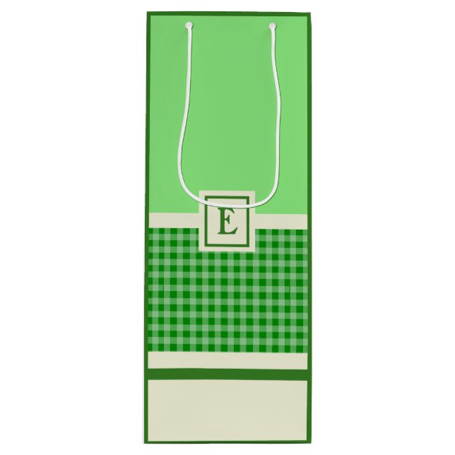 Sac Cadeau Pour Bouteille Monogramme de chèque vert moderne (Devant)