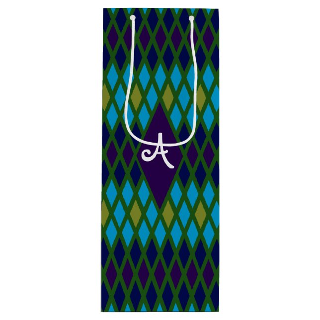 Sac Cadeau Pour Bouteille Monogramme de diamant de paon (Devant)