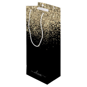 Sac Cadeau Pour Bouteille Monogramme de nom féminin écriture paillettes or n