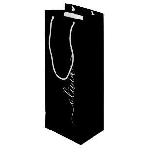 Sac Cadeau Pour Bouteille Monogramme Élégant Minimaliste Moderne Noir Blanc