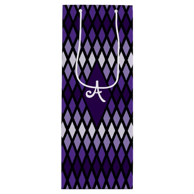 Sac Cadeau Pour Bouteille Monogramme Ombre de diamant violet (Devant)