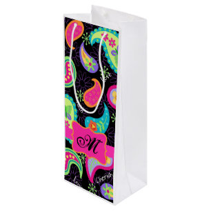 Sac Cadeau Pour Bouteille Monogramme rose chaud noir Mood personnalisé Paisl
