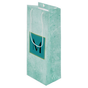 Sac Cadeau Pour Bouteille Monogramme sur texture de papier Vintage vert ment