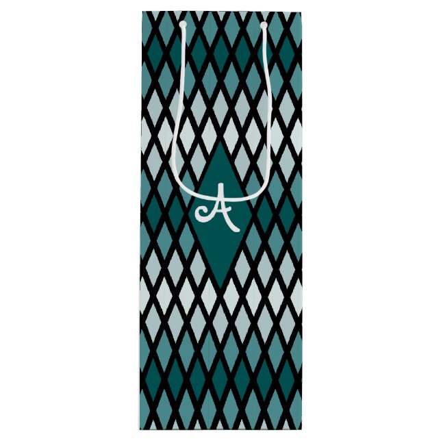 Sac Cadeau Pour Bouteille Monogramme turquoise Ombre Diamant (Devant)