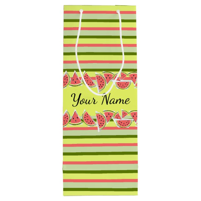 Sac Cadeau Pour Bouteille Morceaux de Pastèque Rayure Nom Classique (Dos)
