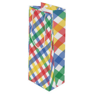 Sac Cadeau Pour Bouteille Motif à carreaux de couleur arc-en-ciel, couleurs 