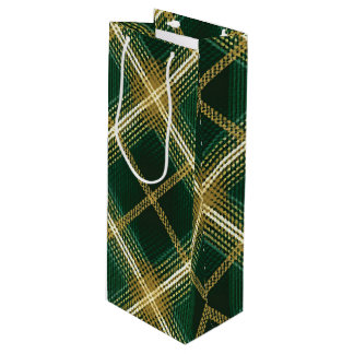 SAC CADEAU POUR BOUTEILLE MOTIF À CARREAUX IRLANDAIS NOIR VERT JAUNE