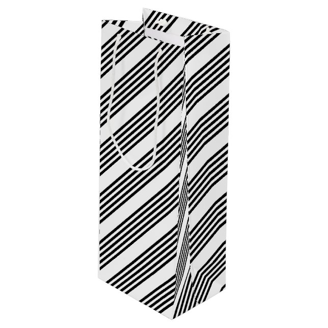 Sac Cadeau Pour Bouteille Motif à cinq bandes noir et blanc (Devant Angle)