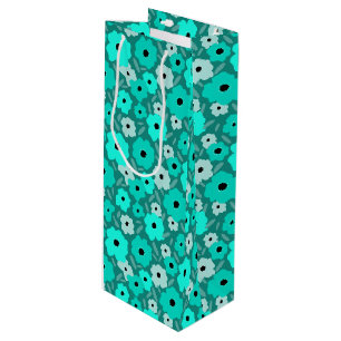 Sac Cadeau Pour Bouteille Motif à fleurs turquoise