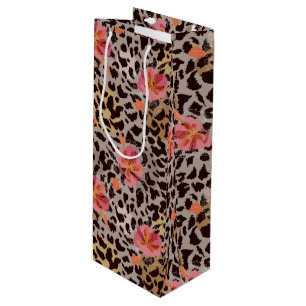 Sac Cadeau Pour Bouteille Motif animalier léopard Fleurs tropicales roses