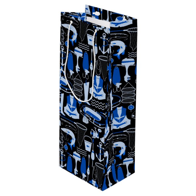 Sac Cadeau Pour Bouteille Motif bleu pêche (Devant Angle)