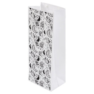 Sac Cadeau Pour Bouteille Motif cachemire noir et blanc – Art textile élégan