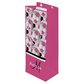 Sac Cadeau Pour Bouteille Motif de balle de soccer rose Monogram