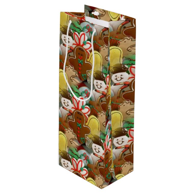 Sac Cadeau Pour Bouteille Motif de biscuits de Noël festifs (Devant Angle)
