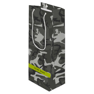 Sac Cadeau Pour Bouteille Motif de camouflage gris, Votre nom, Personnaliser