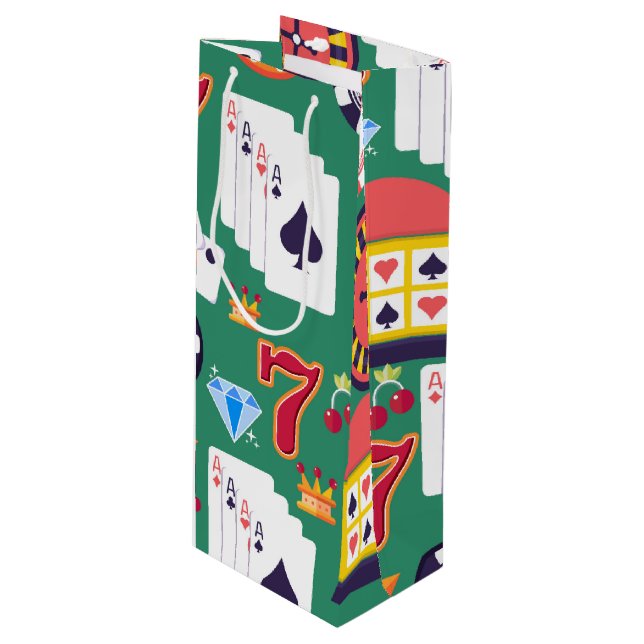 Sac Cadeau Pour Bouteille Motif de casino (Devant Angle)