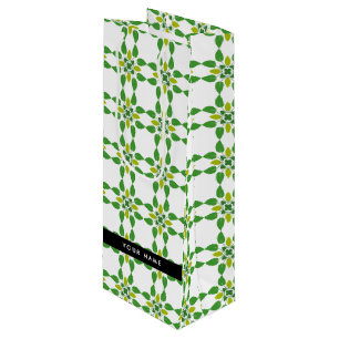 Sac Cadeau Pour Bouteille Motif de feuille, feuilles vertes, votre nom