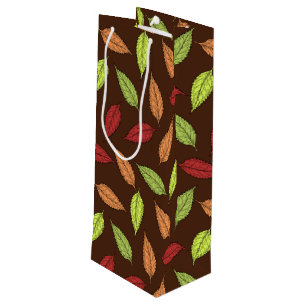 Sac Cadeau Pour Bouteille Motif De Feuilles, Feuilles Colorés, Feuilles D'Au